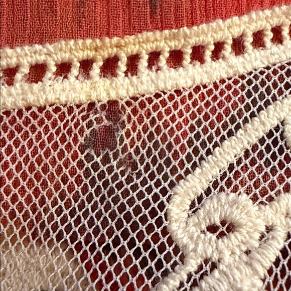 Free People Day Dreamer Red Orange Batwing Sleeve Lace Blouse Size Large - Picture 6 of 8